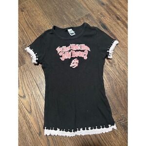 vintage Y2K Kavio! Girl Black Ribbed T Shirt You Know What I Mean Jelly Bean M